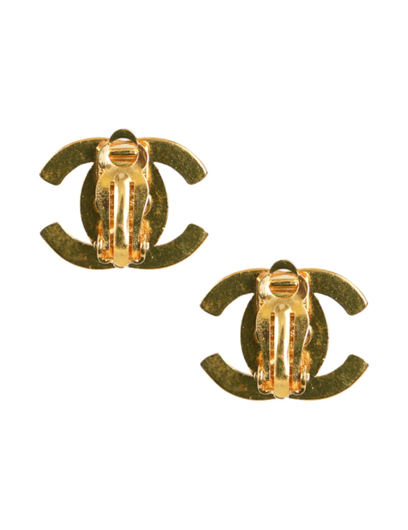 CHANEL vintage gold turnlock clip-on earrings