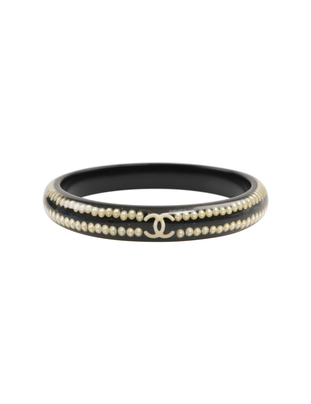 CHANEL fine black resin and pearl bracelet