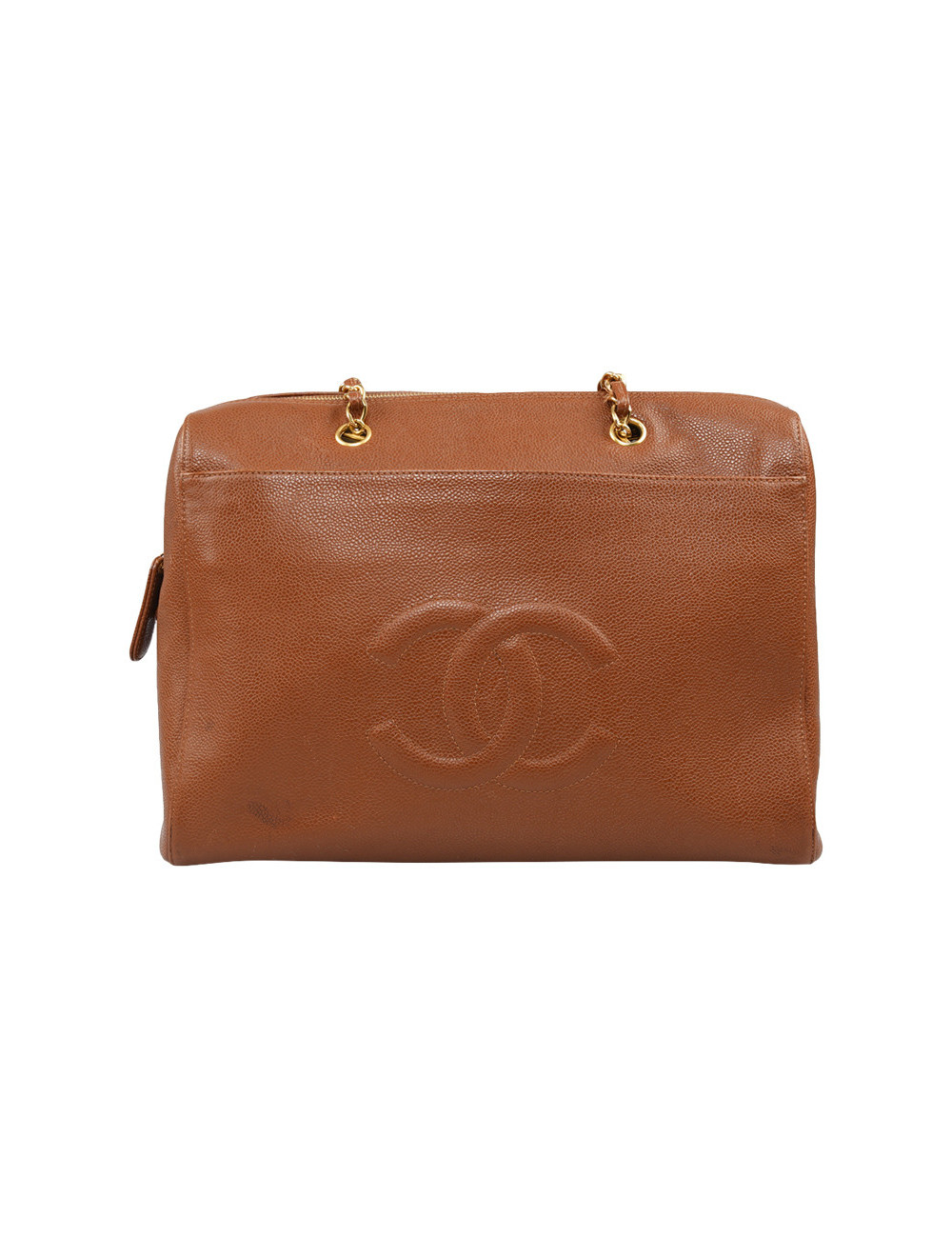 CHANEL brown grained leather tote bag