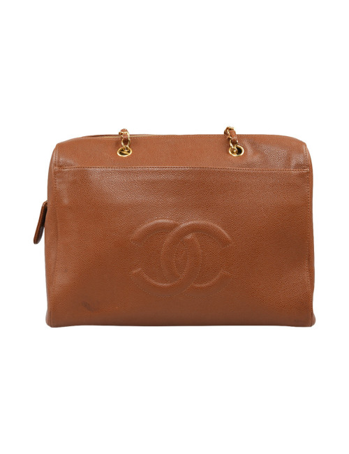 CHANEL brown grained leather tote bag