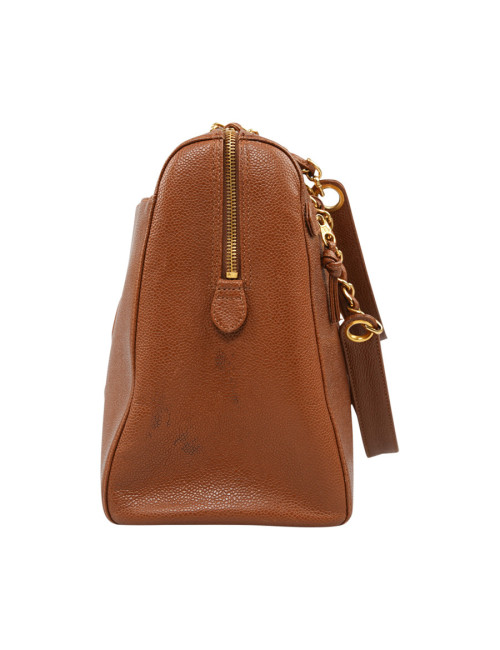 CHANEL brown grained leather tote bag