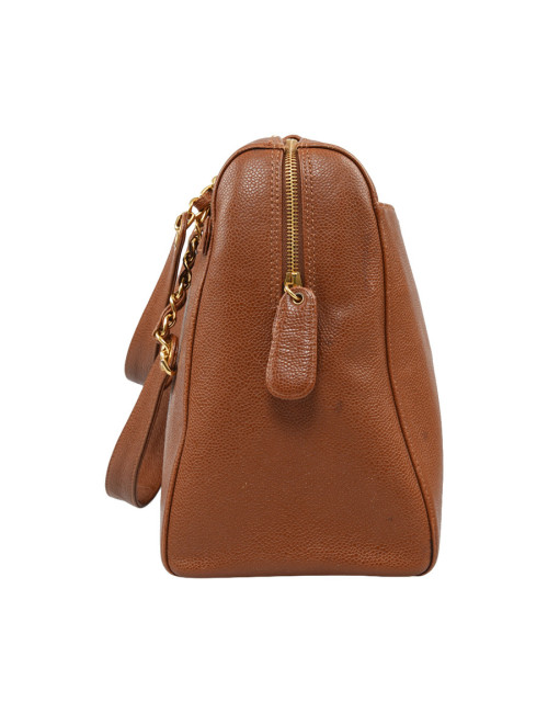 CHANEL brown grained leather tote bag