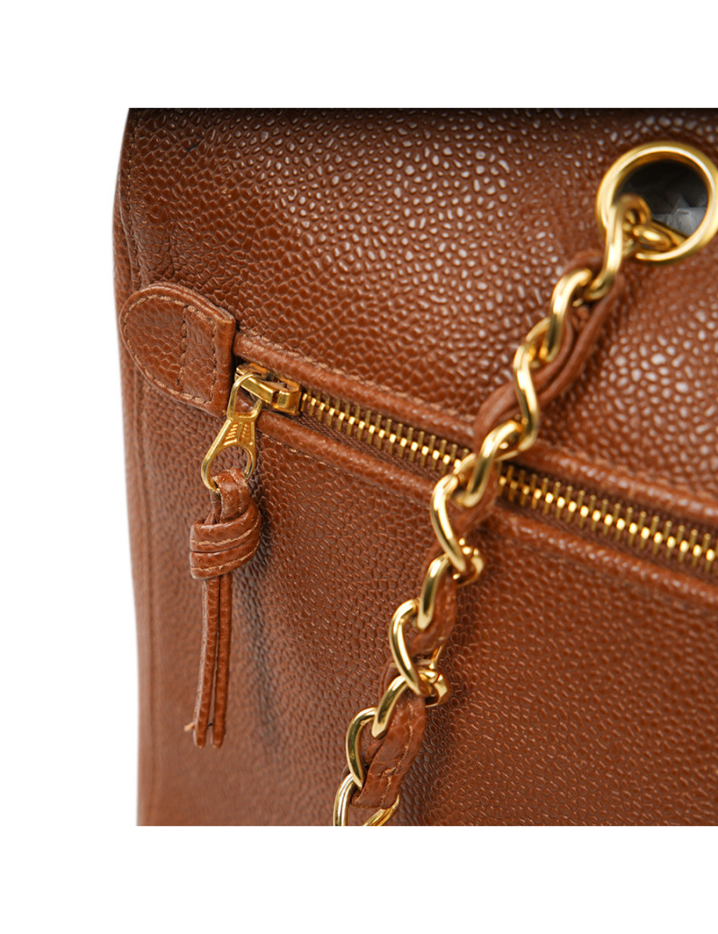 CHANEL brown grained leather tote bag