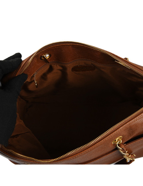CHANEL brown grained leather tote bag