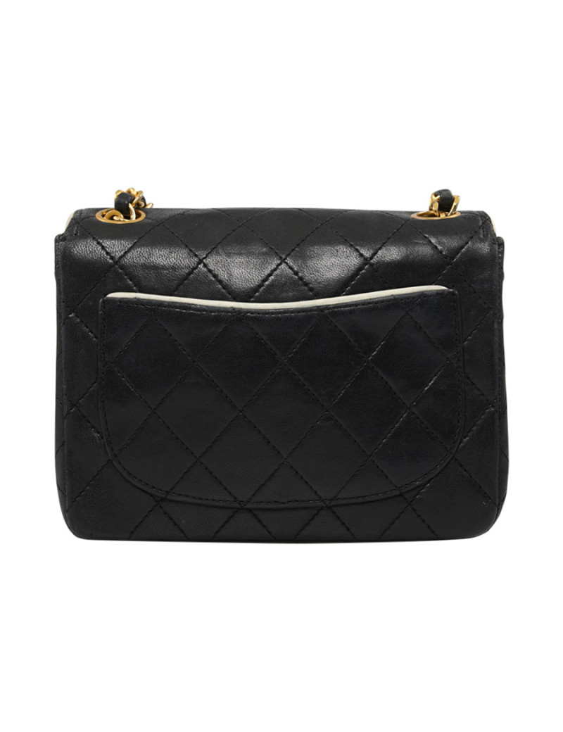 Petit sac vintage CHANEL noir gansé de blanc