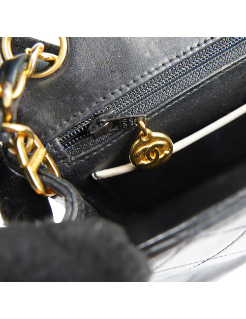 Petit sac vintage CHANEL noir gansé de blanc