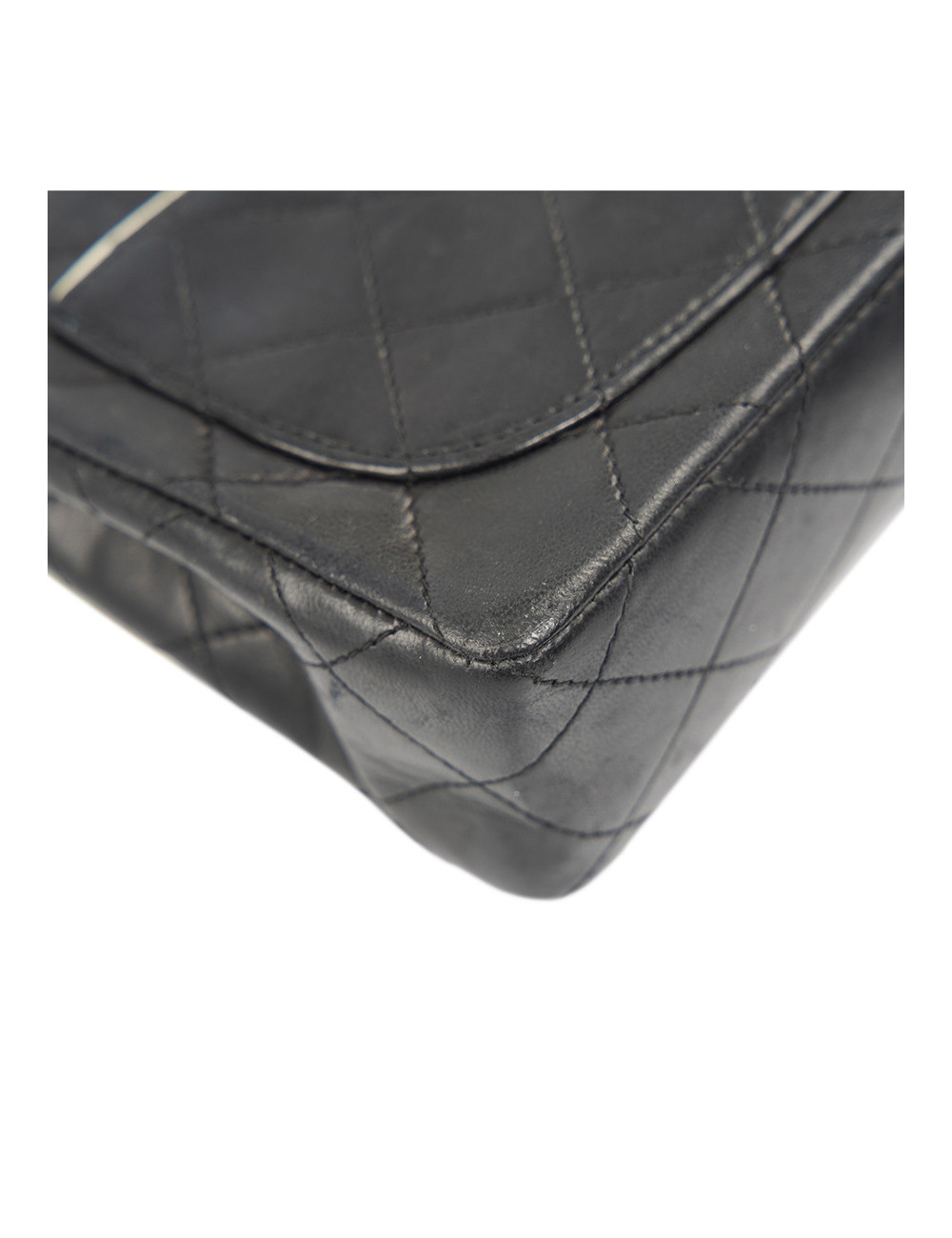 Petit sac vintage CHANEL noir gansé de blanc