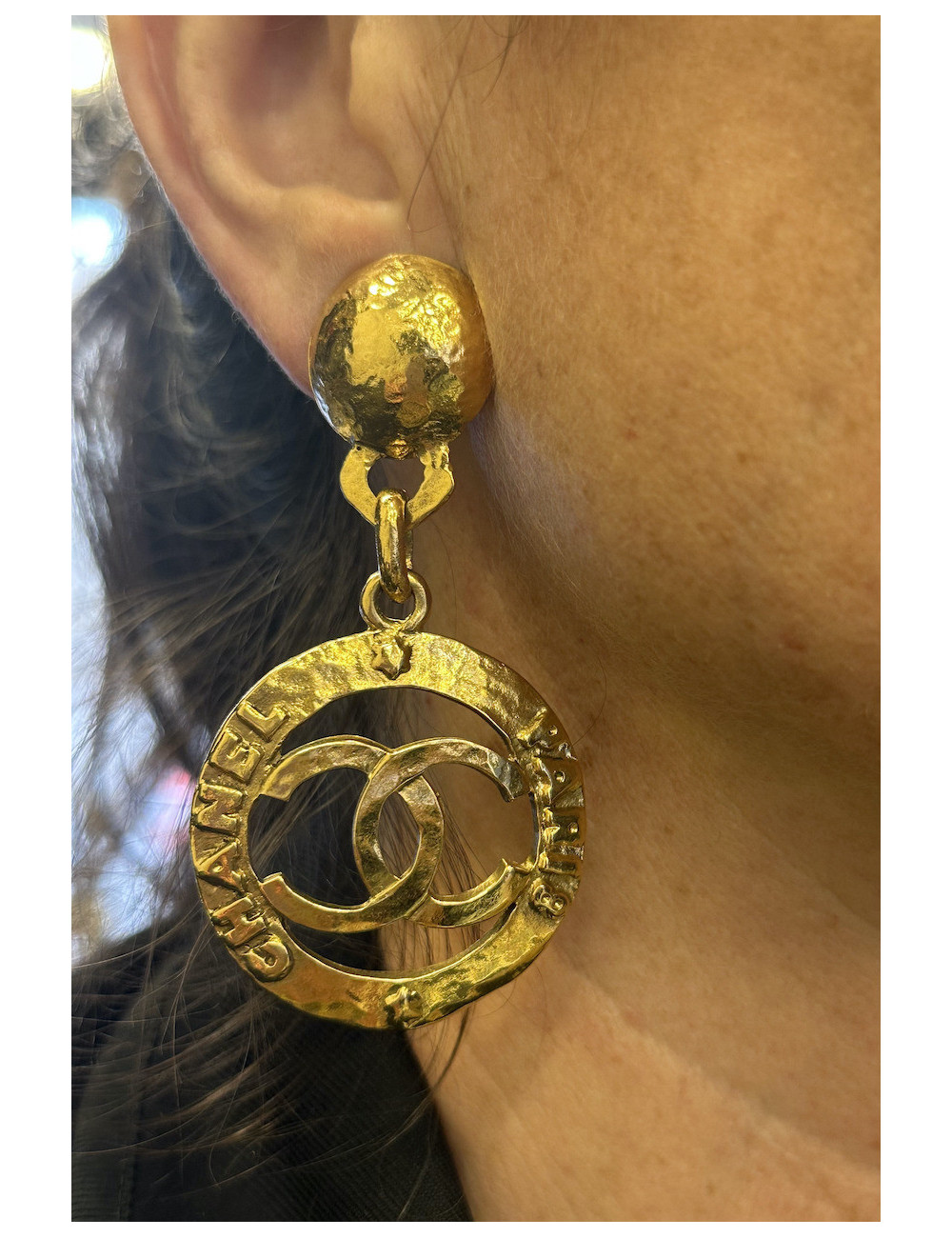 CHANEL vintage gold pendant clip-on earrings