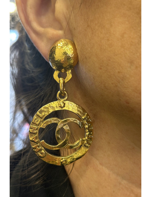 CHANEL vintage gold pendant clip-on earrings