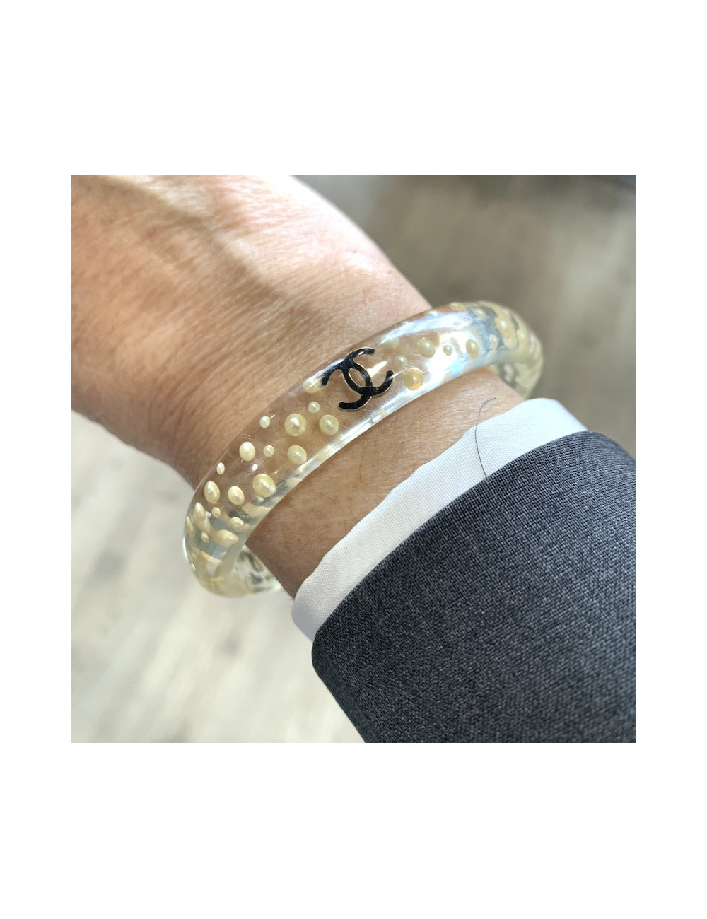 CHANEL transparent and pearly resin bracelet