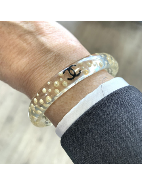 CHANEL transparent and pearly resin bracelet