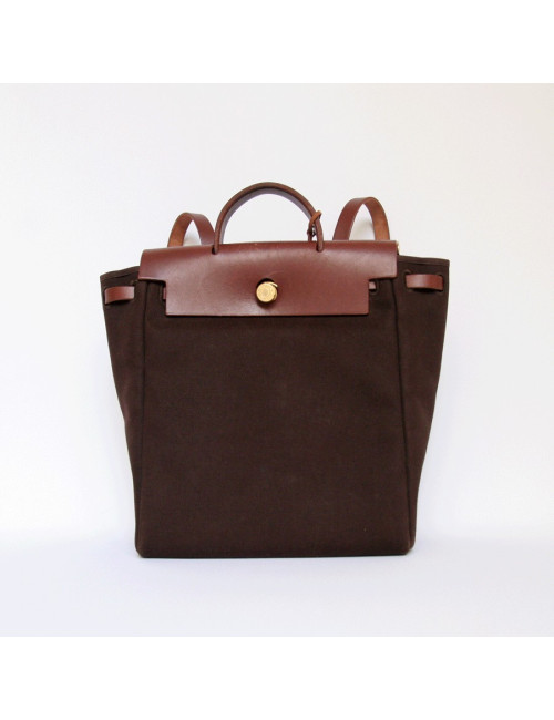 sac HERMES Herbag toile marron PM