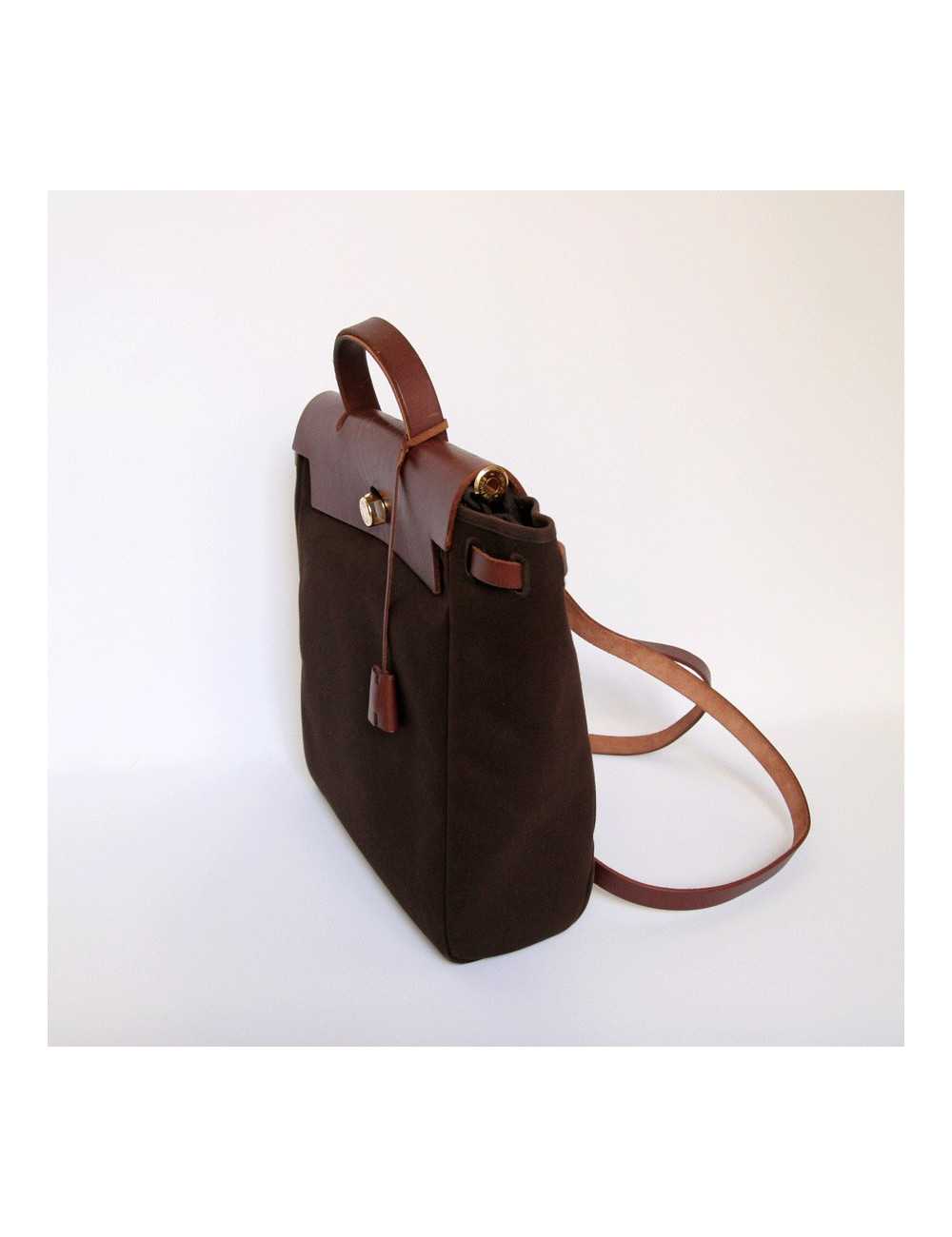 sac HERMES Herbag toile marron PM