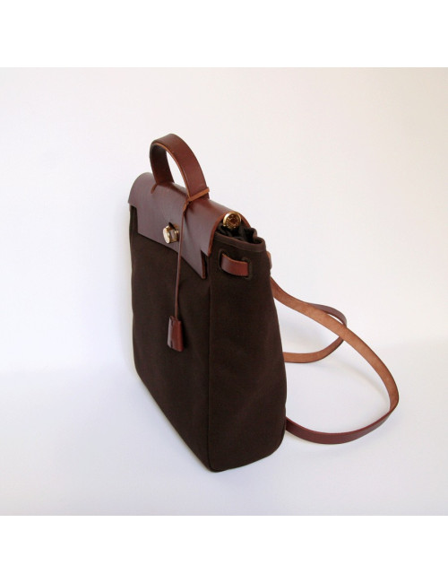 sac HERMES Herbag toile marron PM