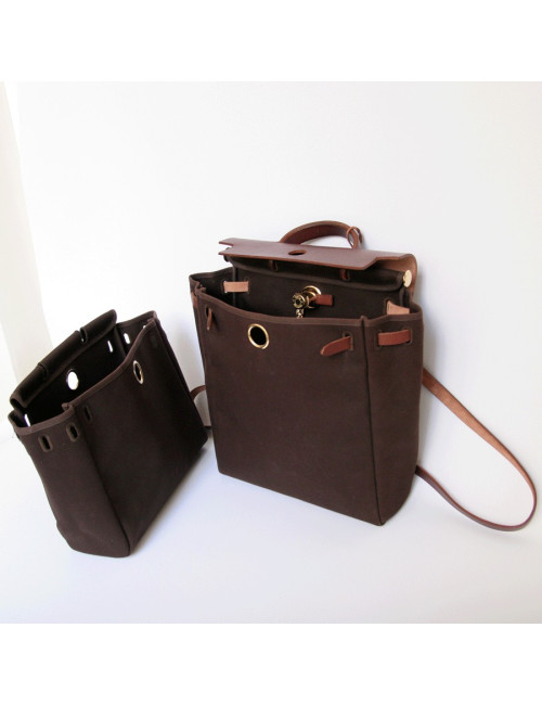 sac HERMES Herbag toile marron PM