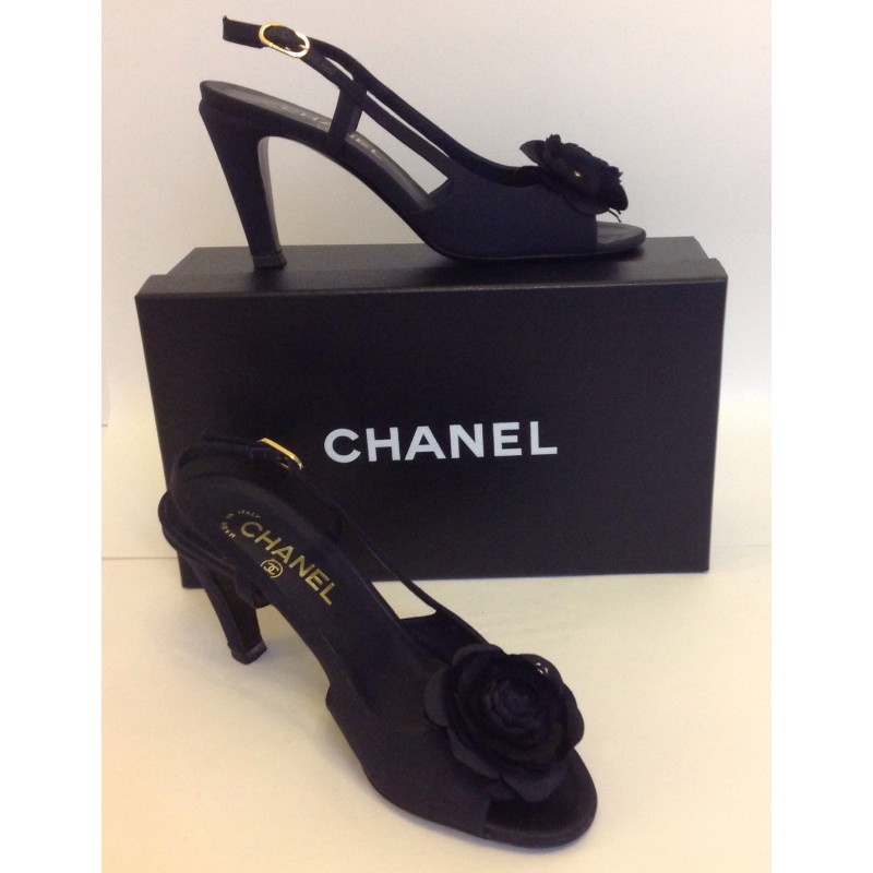 Shoes CHANEL t 38.5 black Camellia - VALOIS VINTAGE PARIS