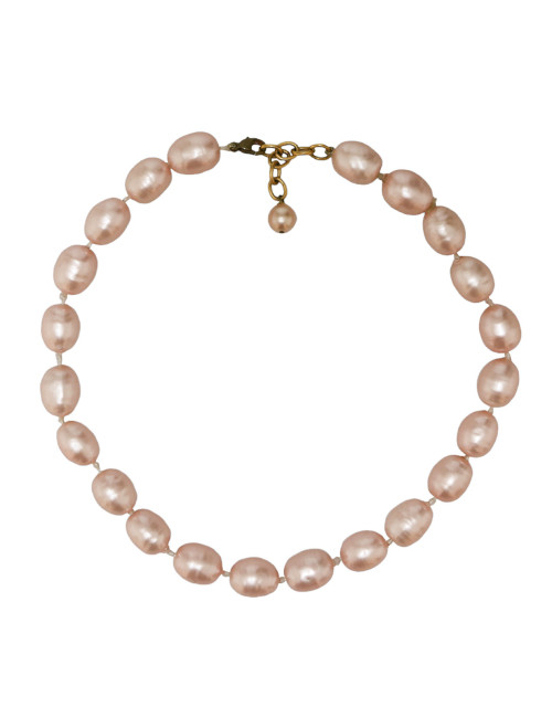 Collier CHANEL perles pâte de verre nacrées rose