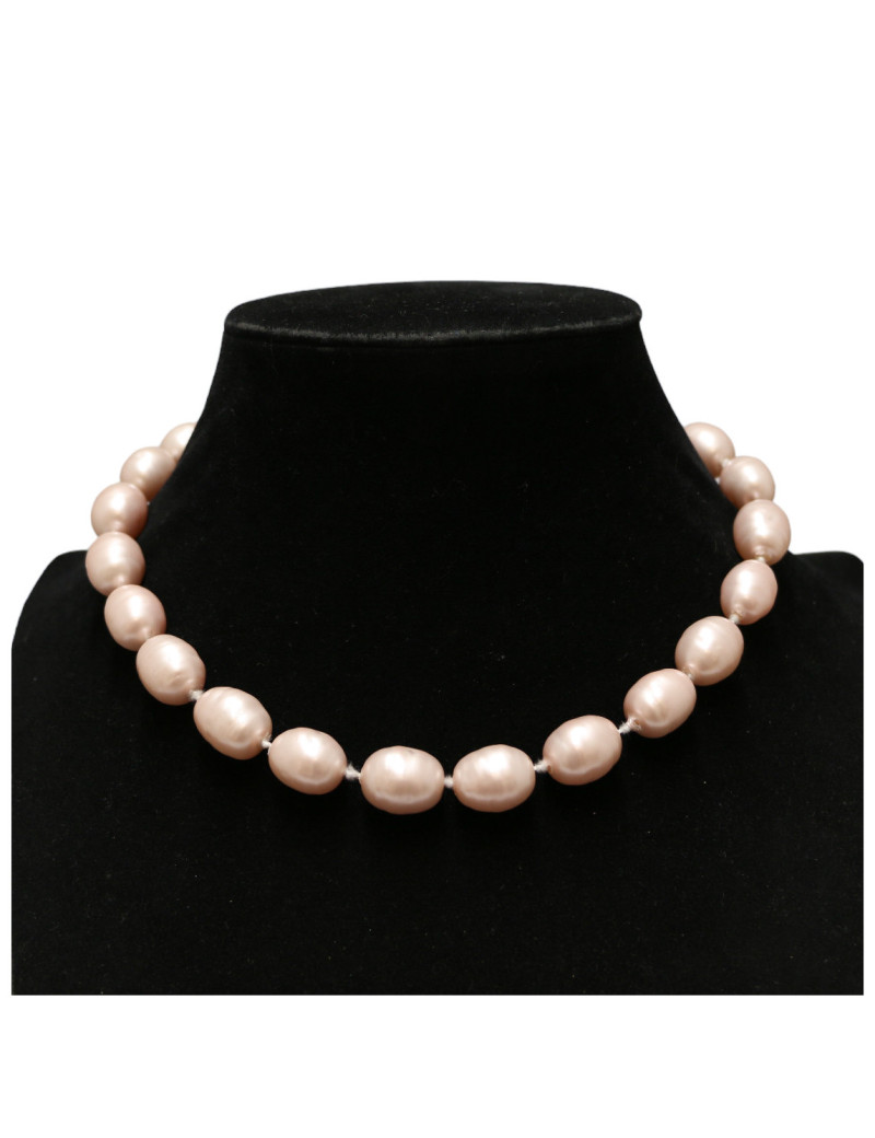 Collier CHANEL perles pâte de verre nacrées rose
