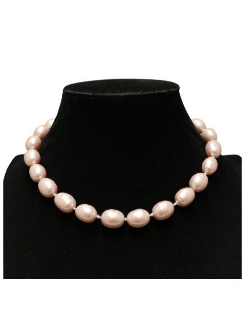 Collier CHANEL perles pâte de verre nacrées rose