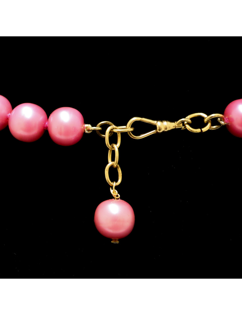 CHANEL vintage pearly pink molten glass long beaded necklace