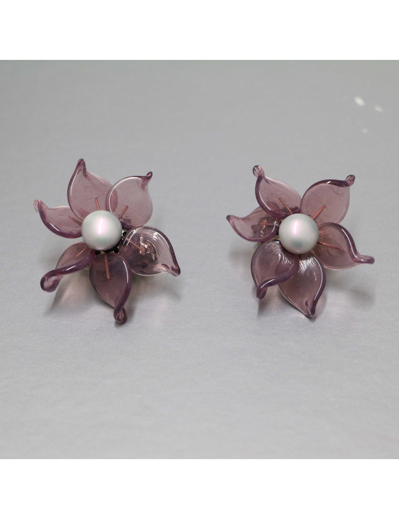 MARGUERITE DE VALOIS amethyst flower clip-on earrings