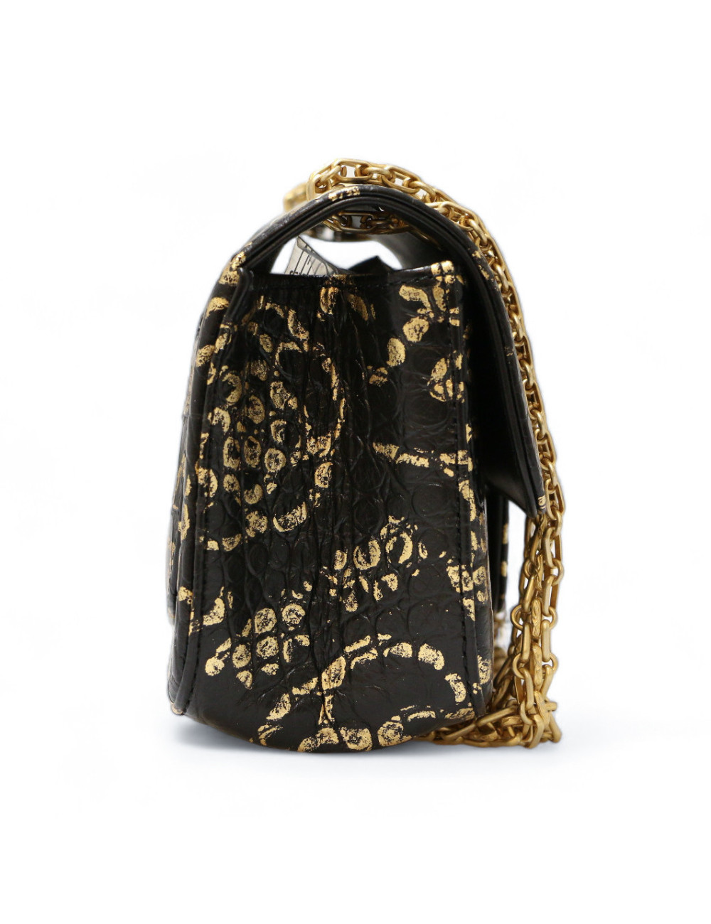 CHANEL 2.55 bag imitation crocodile black painted gold c h a n e l