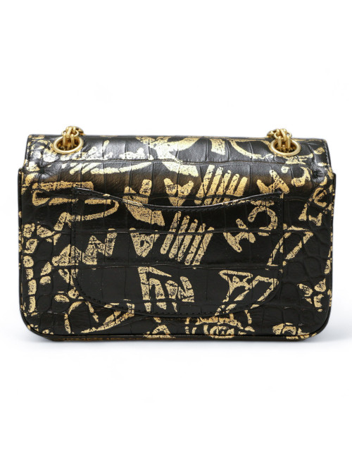 CHANEL 2.55 bag imitation crocodile black painted gold c h a n e l