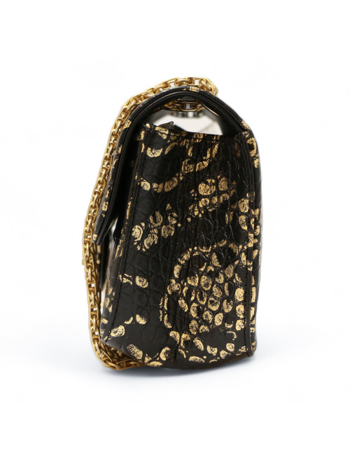 CHANEL 2.55 bag imitation crocodile black painted gold c h a n e l