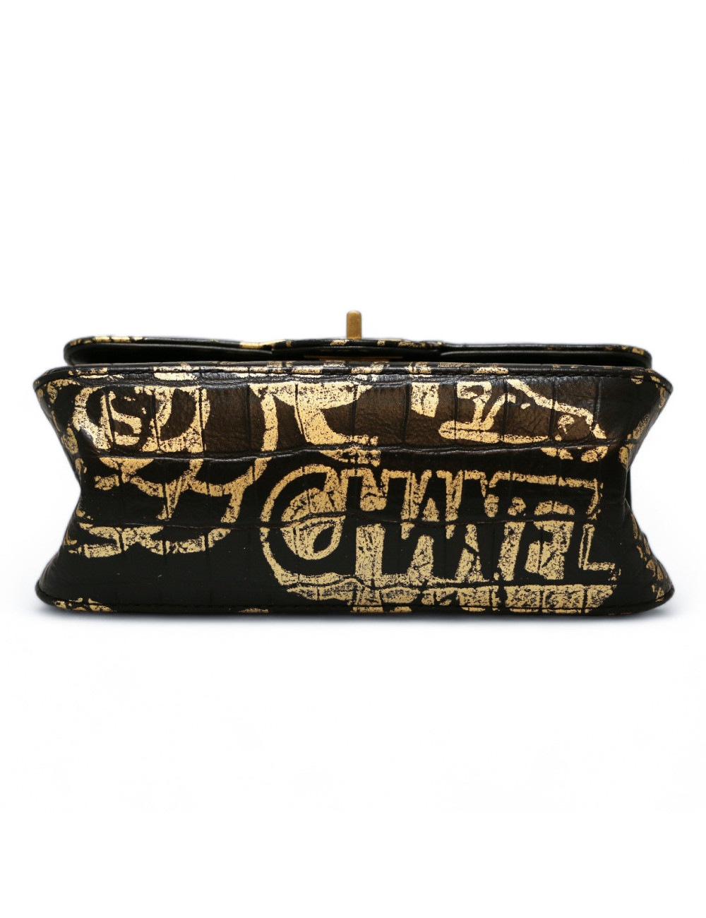 CHANEL 2.55 bag imitation crocodile black painted gold c h a n e l