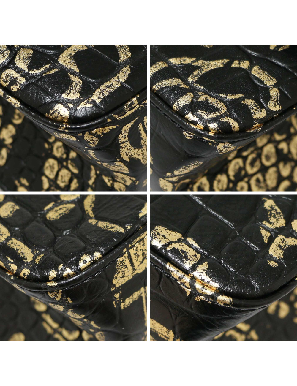 CHANEL 2.55 bag imitation crocodile black painted gold c h a n e l