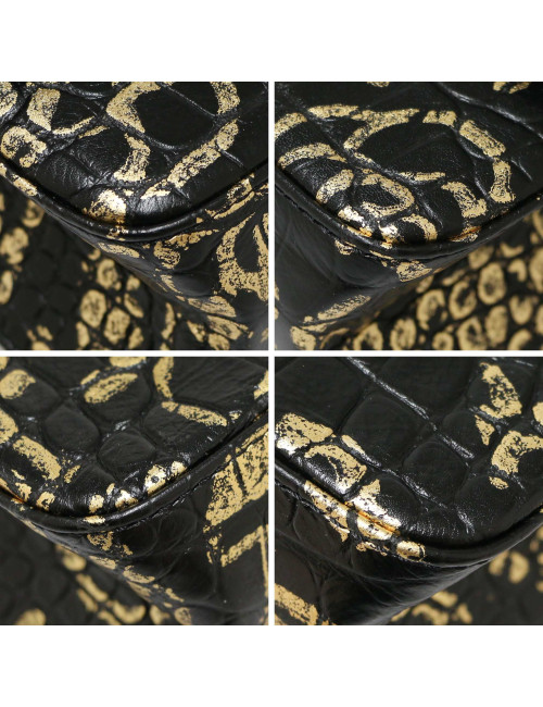 CHANEL 2.55 bag imitation crocodile black painted gold c h a n e l