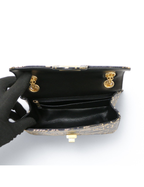 CHANEL 2.55 bag imitation crocodile black painted gold c h a n e l