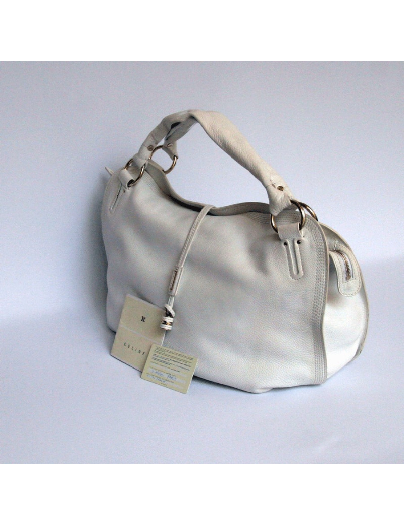 grand cabas CELINE cuir grainé blanc
