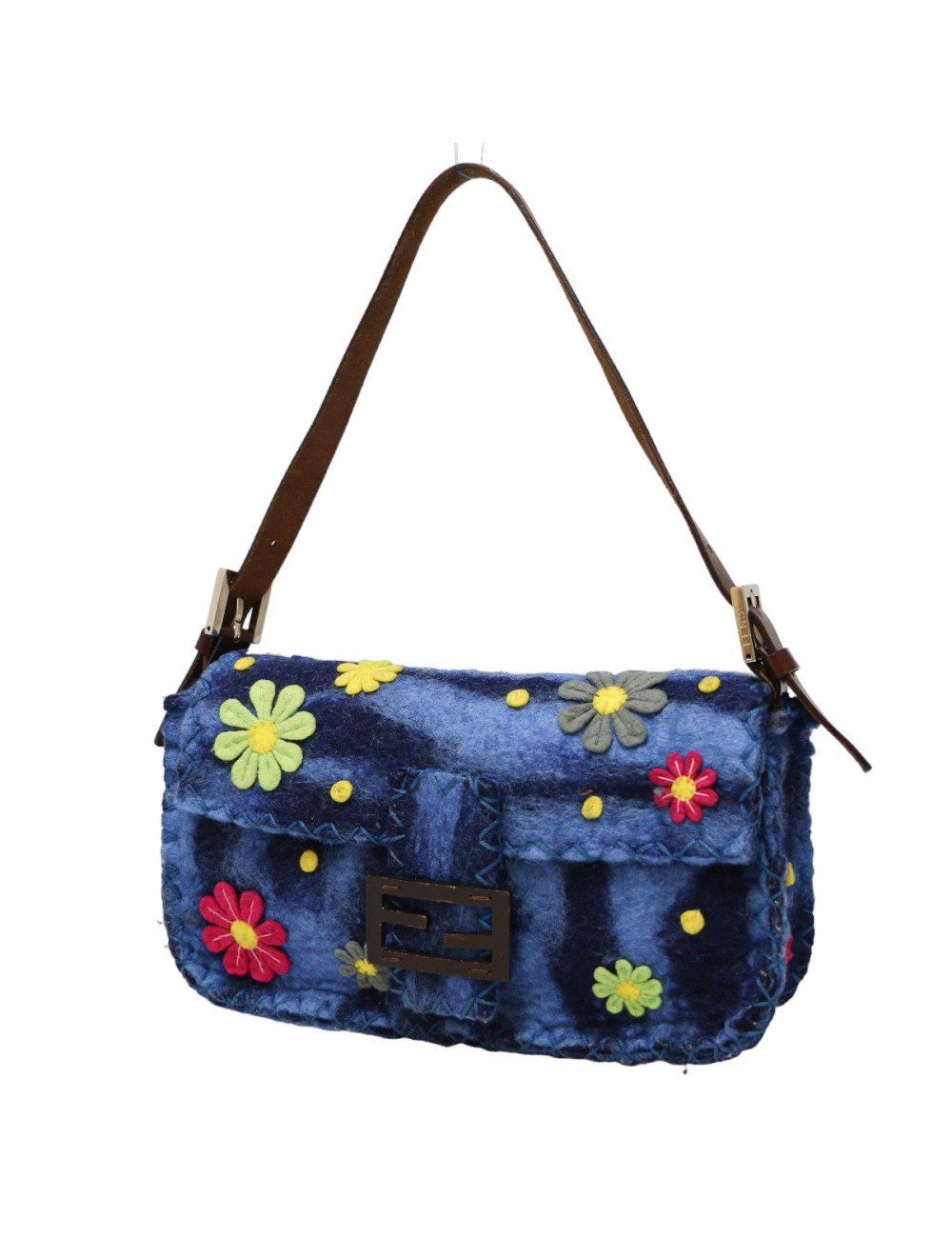 Baguette FENDI feutrine bleue 