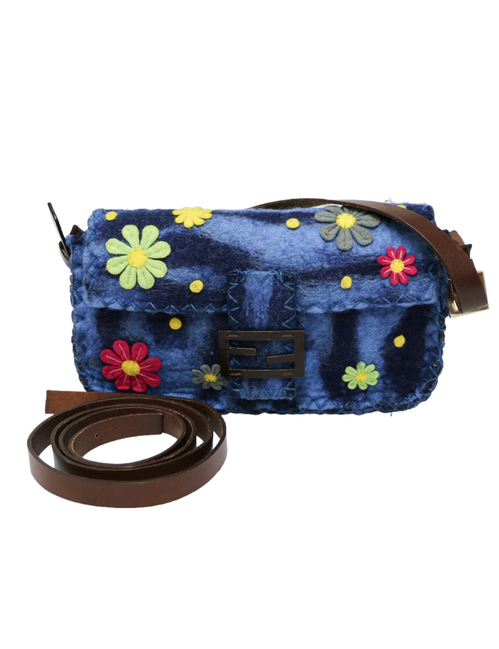 Baguette FENDI feutrine bleue 