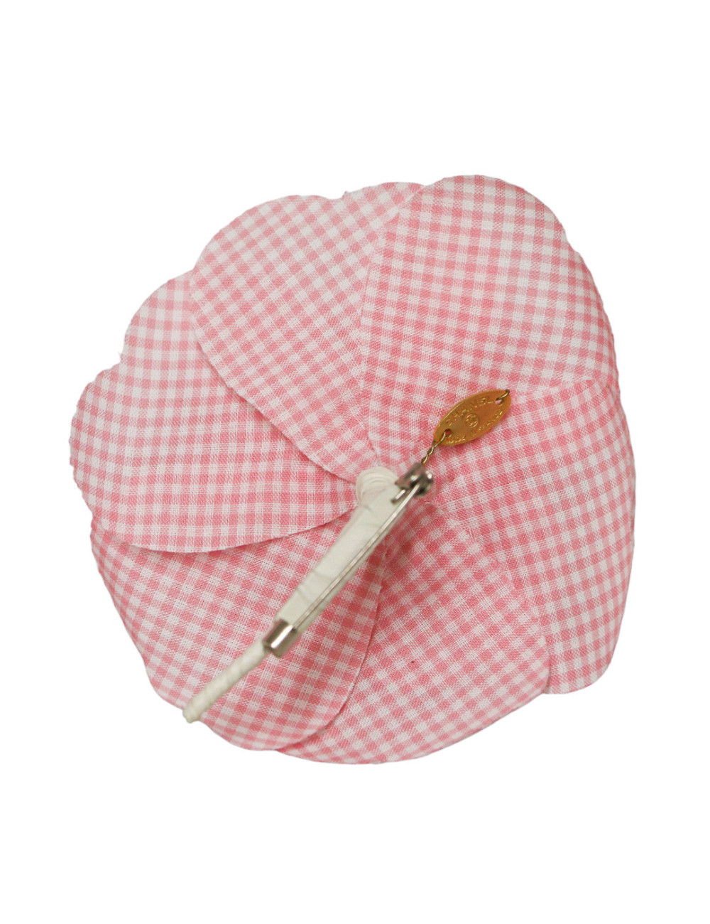 CHANEL vintage pink gingham camellia brooch
