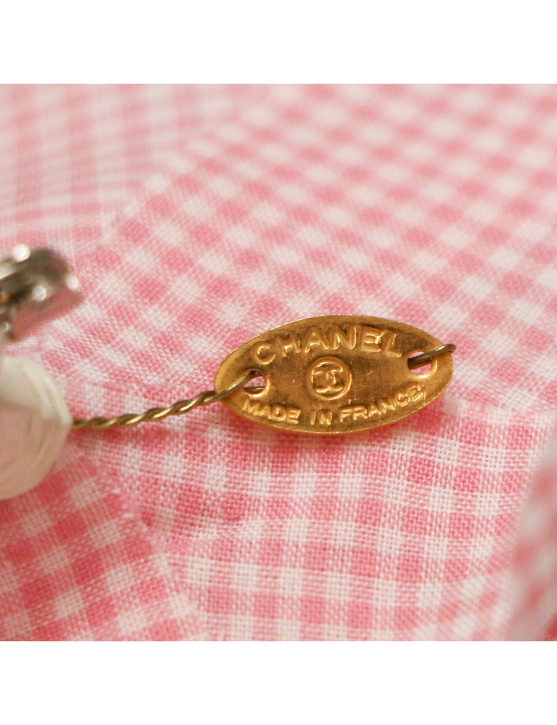 CHANEL vintage pink gingham camellia brooch
