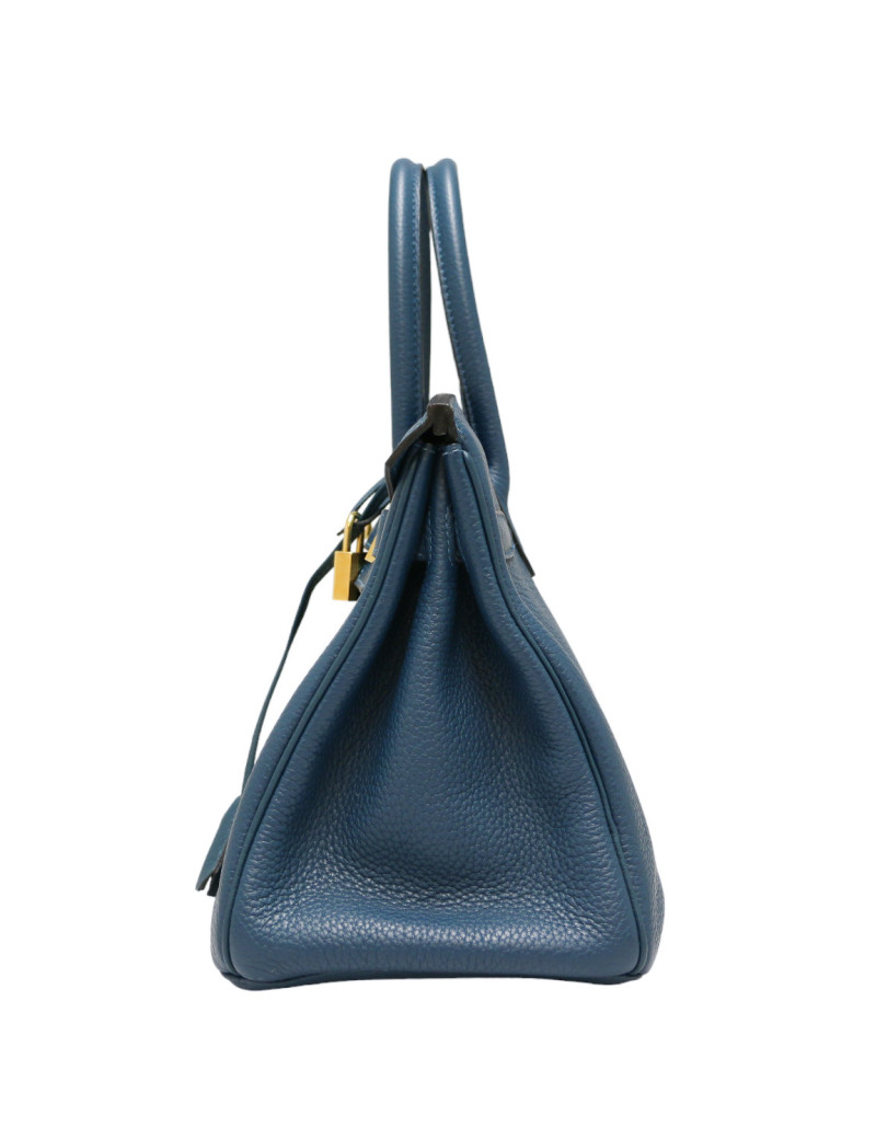Sac Birkin HERMES 30 togo bleu Colvert