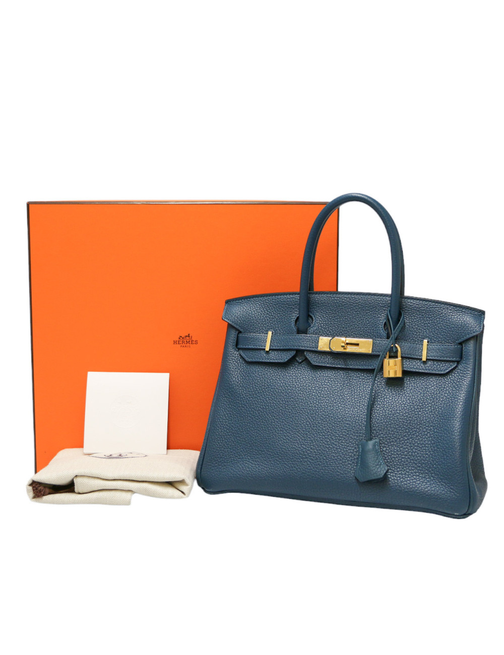 Sac Birkin HERMES 30 togo bleu Colvert