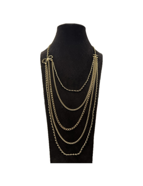 Sautoir CHANEL multichaines entrelacées de cuir noir