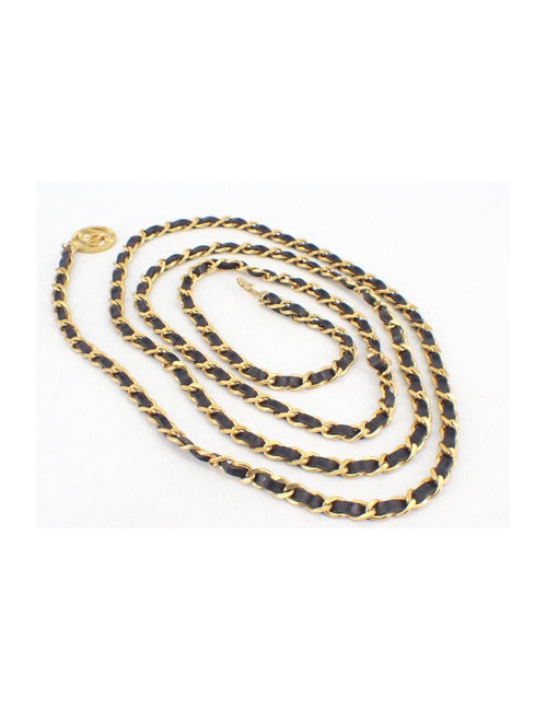 Ceinture CHANEL chaine cuir noir