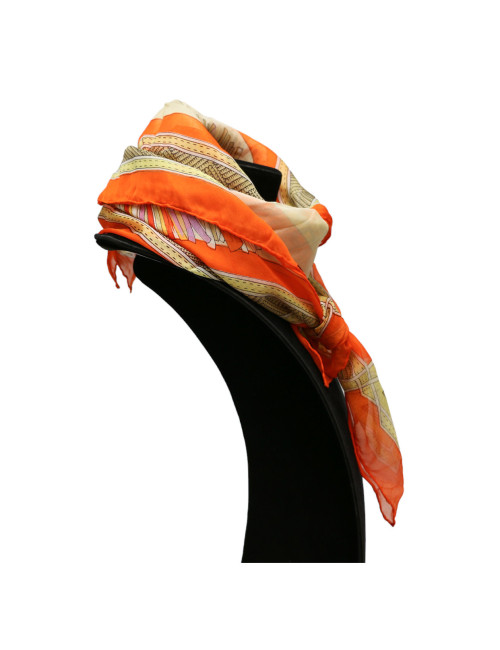 Châle HERMES cuirs du désert voile de soie