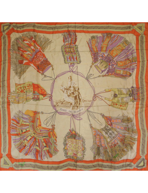 Châle HERMES cuirs du désert voile de soie