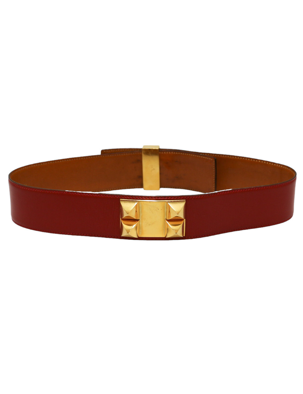 HERMES collier de chien red Box leather belt size 70FR