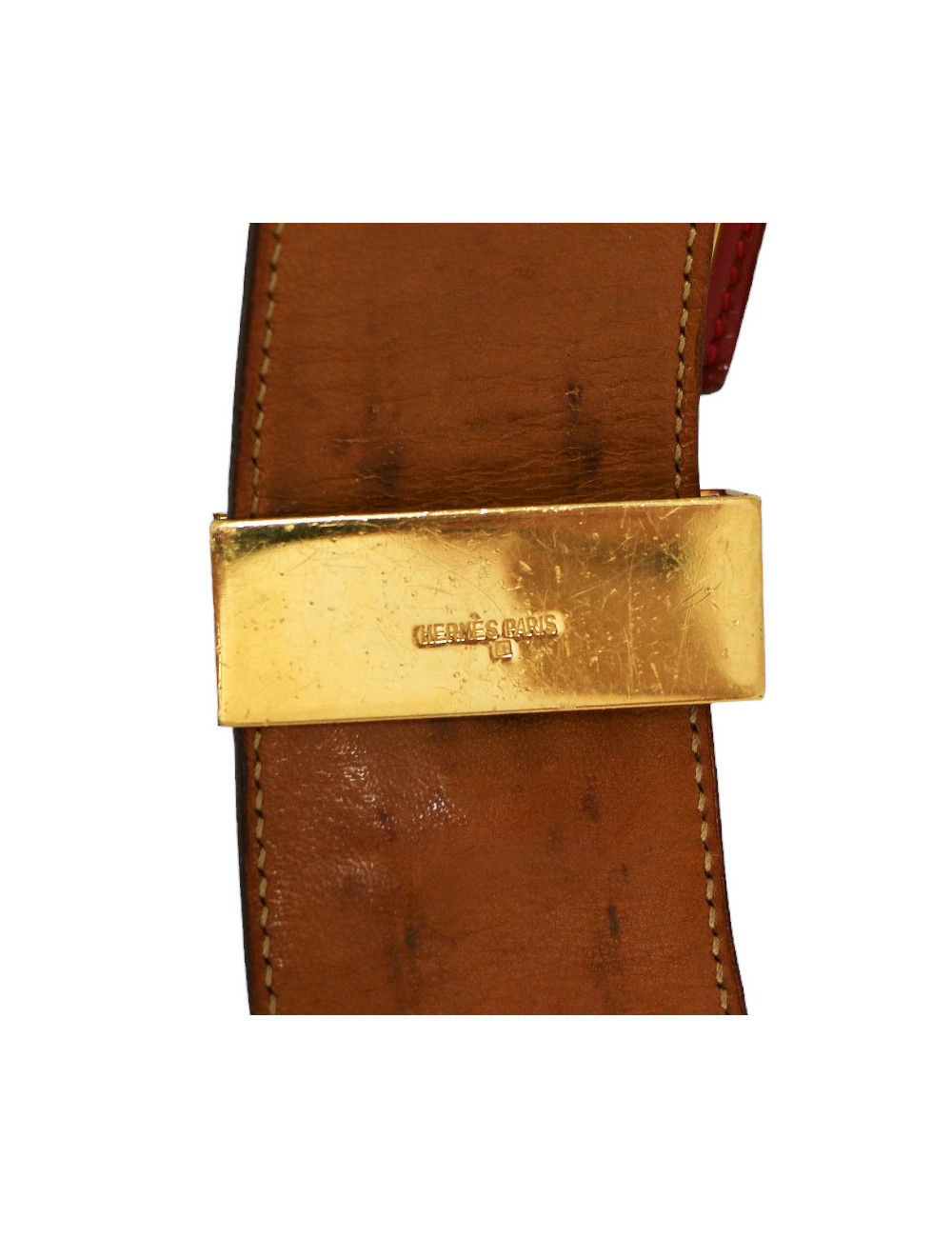 HERMES collier de chien red Box leather belt size 70FR