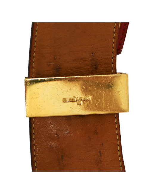 HERMES collier de chien red Box leather belt size 70FR