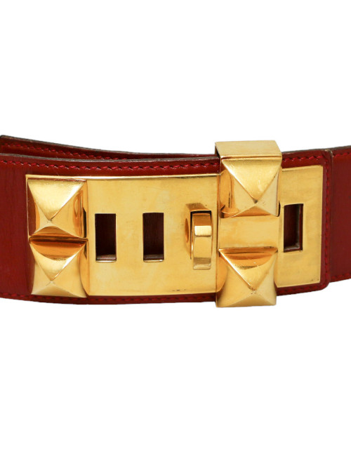 HERMES collier de chien red Box leather belt size 70FR
