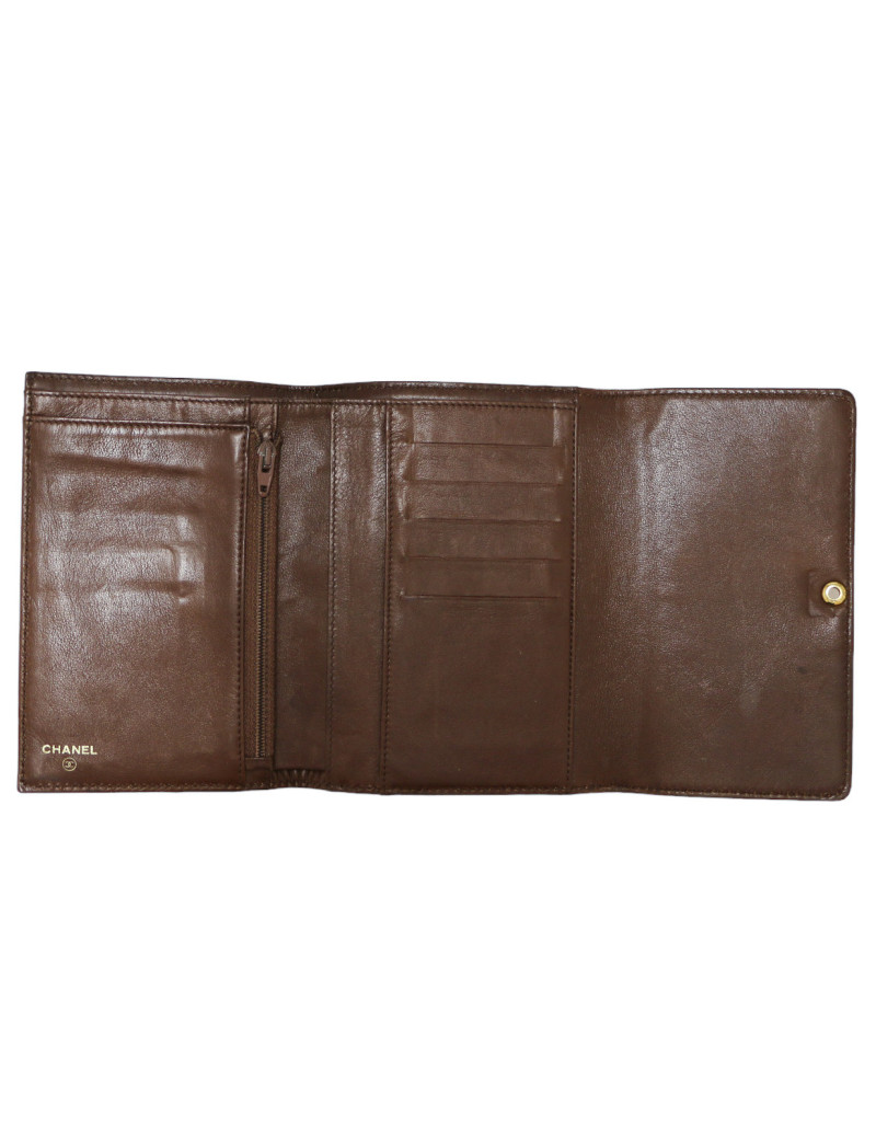 Porte cartes CHANEL cuir grainé marron