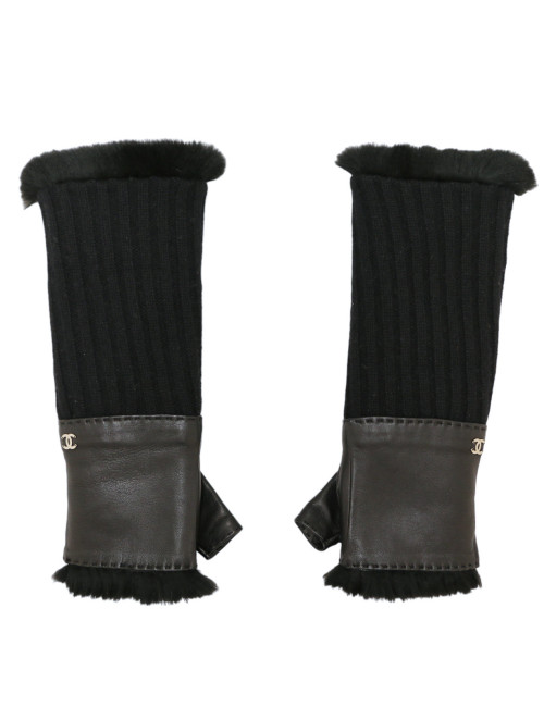 Mitaines CHANEL T 7 doublure lapin noir
