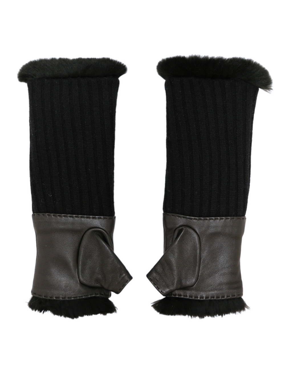 Mitaines CHANEL T 7 doublure lapin noir